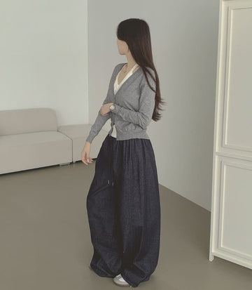 4-season Non-fade Raw Balloon Wide Jogger Banding Pants